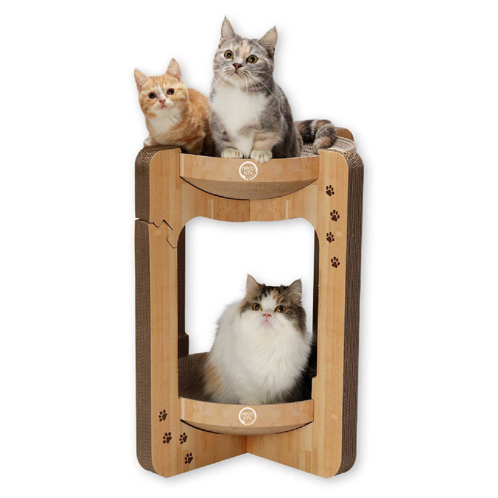 Necoichi Cat Scratcher Tower side view shows multi-level lounging for two cats