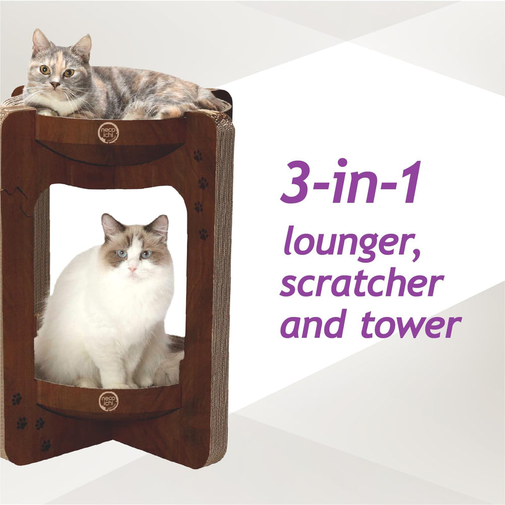 NECOICHI Cozy Cat Scratcher Tower recycled cardboard highlights eco-friendly scratching.