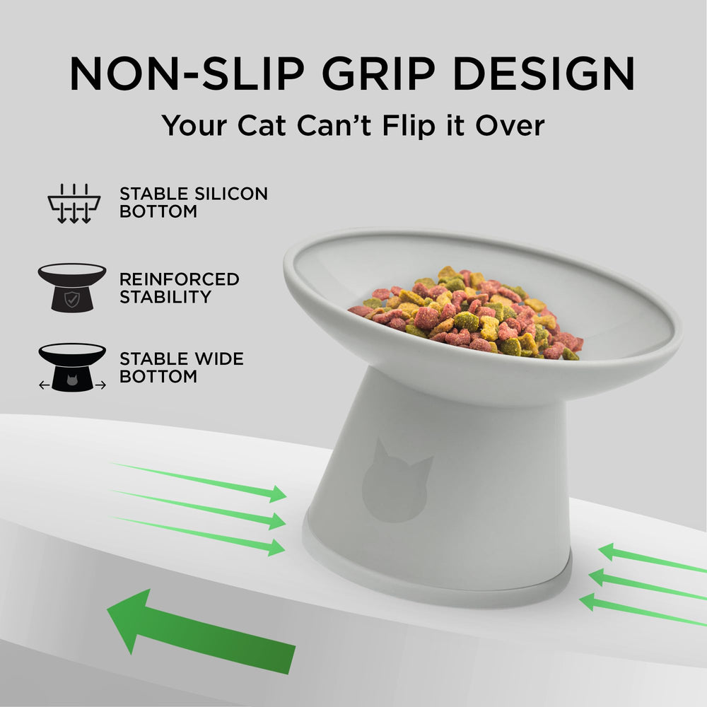 Necoichi curved-inner-lip bowls reduce spills and keep food centered.
