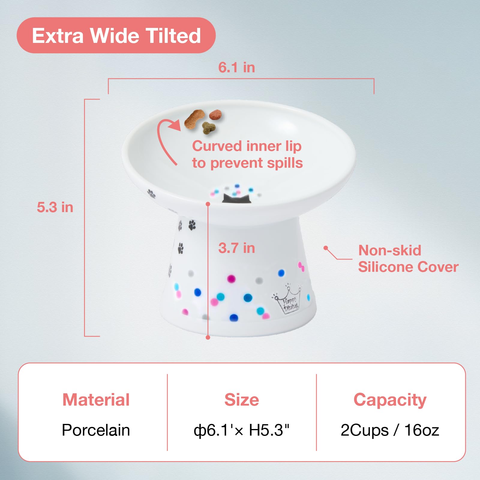 Necoichi raised cat bowl colorful dots adds playful style to feeding.