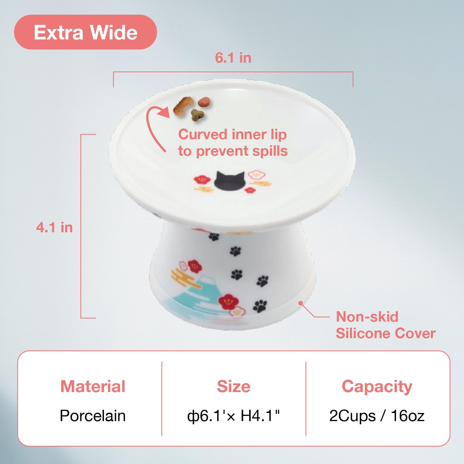 NECOICHI raised cat bowl with removable non-slip silicone ring stabilizes meals