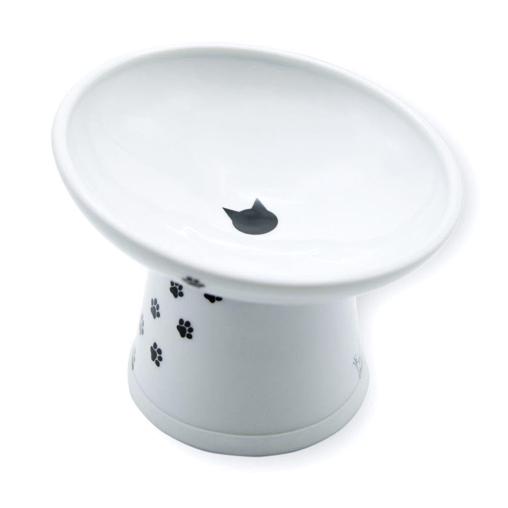 Necoichi raised cat-food bowl ceramic tilt enhances meal comfort and may reduce whisker fatigue.