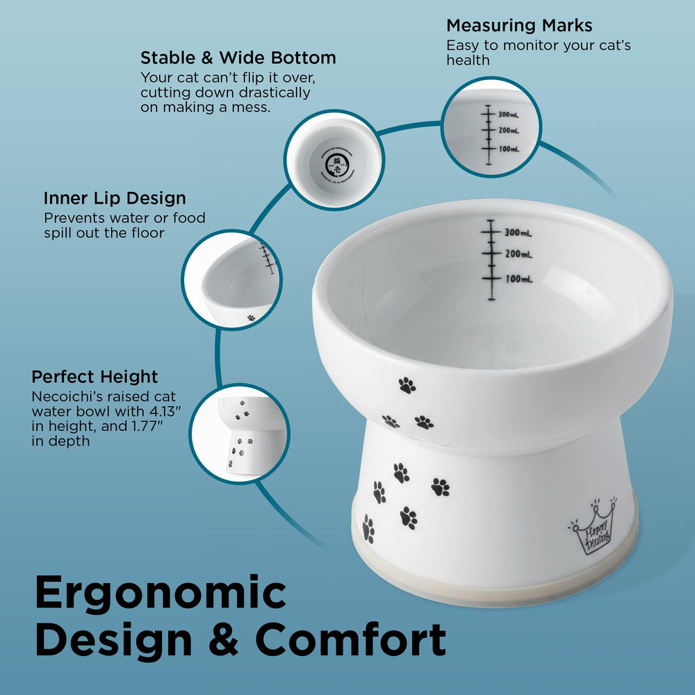 NECOICHI raised cat water bowl is dishwasher-safe porcelain for easy cleaning