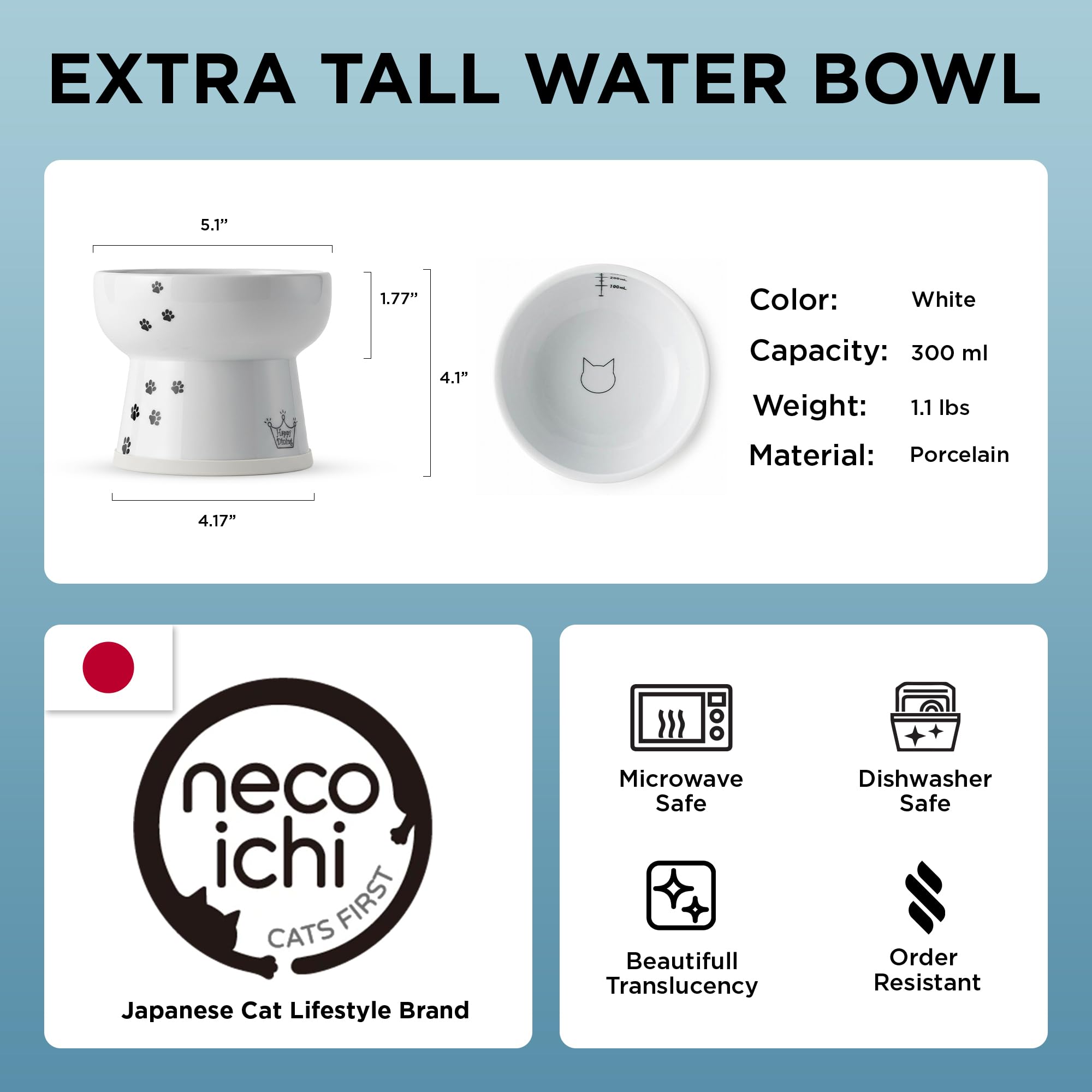 NECOICHI raised cat water bowl measurement lines support portion control during hydration