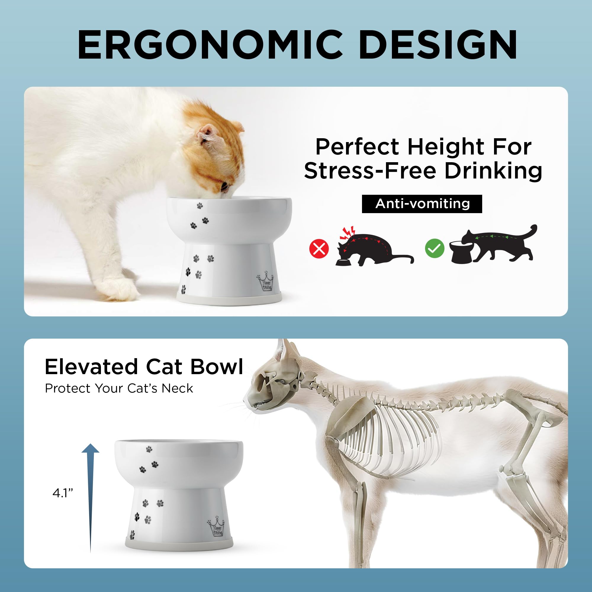 NECOICHI raised cat water bowl is microwave-safe porcelain for quick reheating