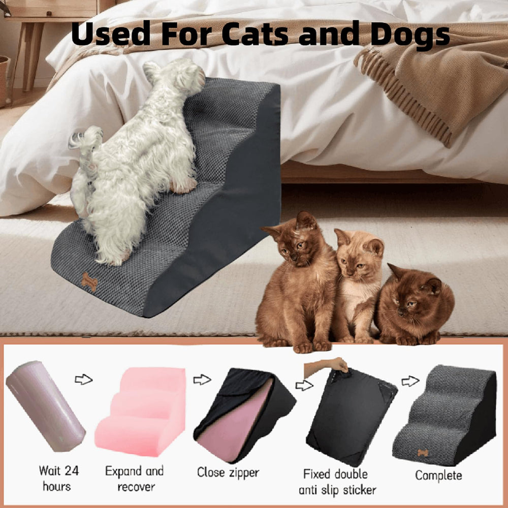 Necrely 5-Step Dog Stairs anti-slip-bottom demonstrates secure placement with four non-slip stickers.