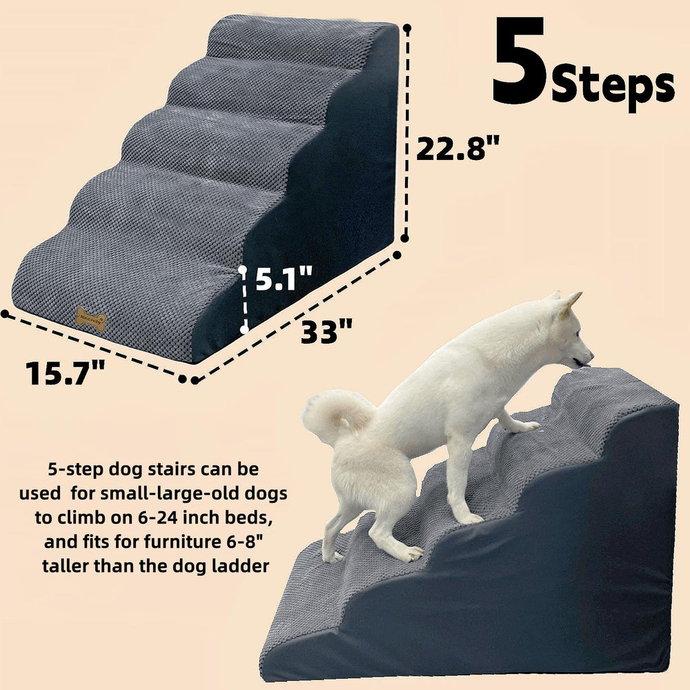 Necrely 5-Step Dog Stairs curved-design supports easier climbs with gentler joint relief.