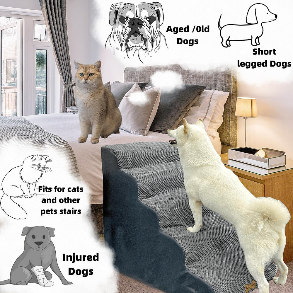 Necrely 5-Step Dog Stairs lightweight-foam emphasizes portable design for travel and storage.