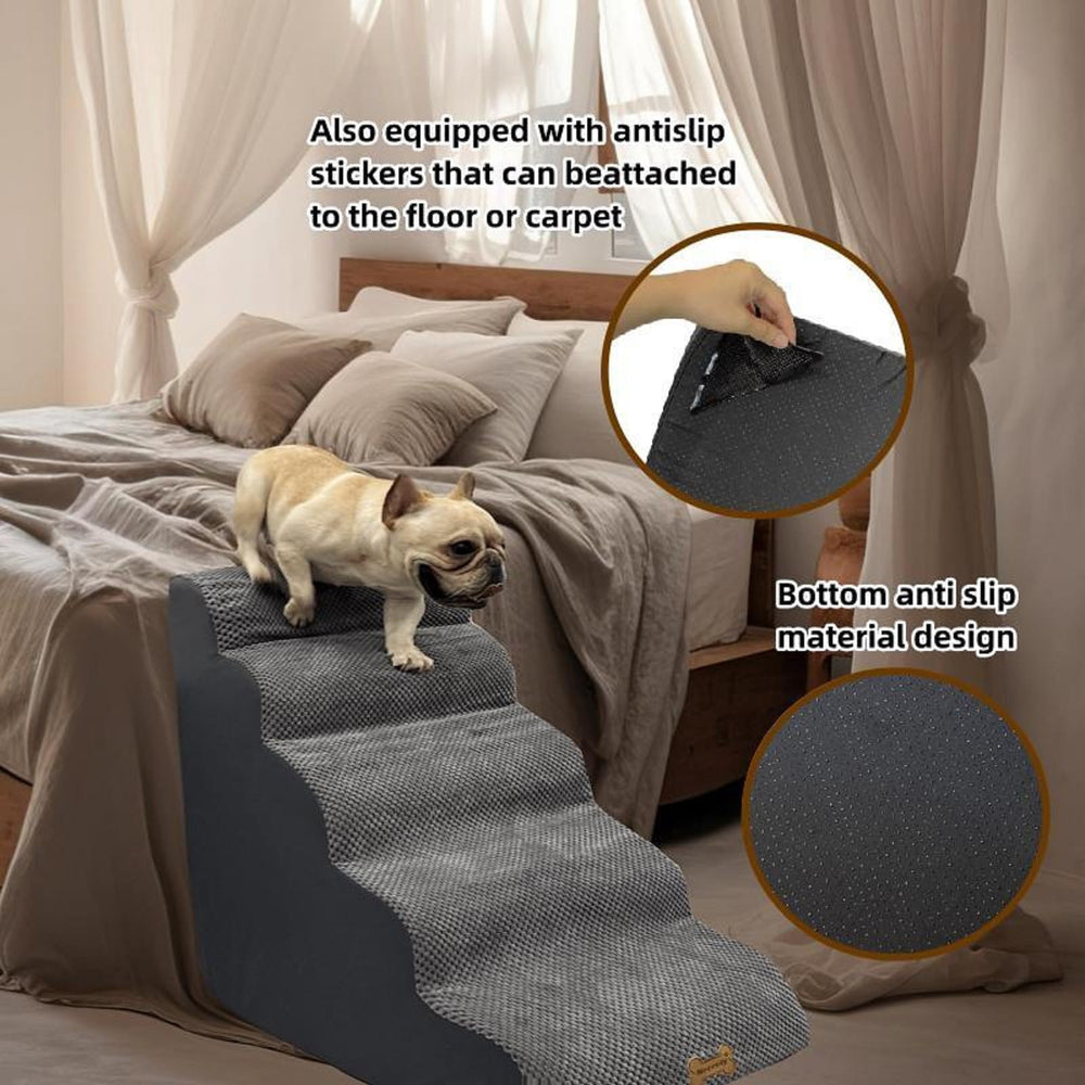 Necrely 5-Step Dog Stairs 5-step option shows safe, comfortable ascent for older pets.