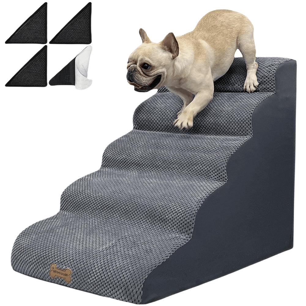 Necrely 5-Step Dog Stairs top-view with soft non-slip top for safe climbing.