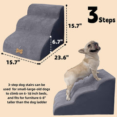 Necrely dog stairs 3-step side profile highlighting curved design easing joints.
