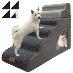 Necrely dog stairs 6-step front view for safe bed access