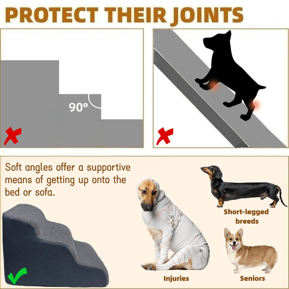 Necrely dog stairs anti-slip bottom design reduces slipping on various floors.