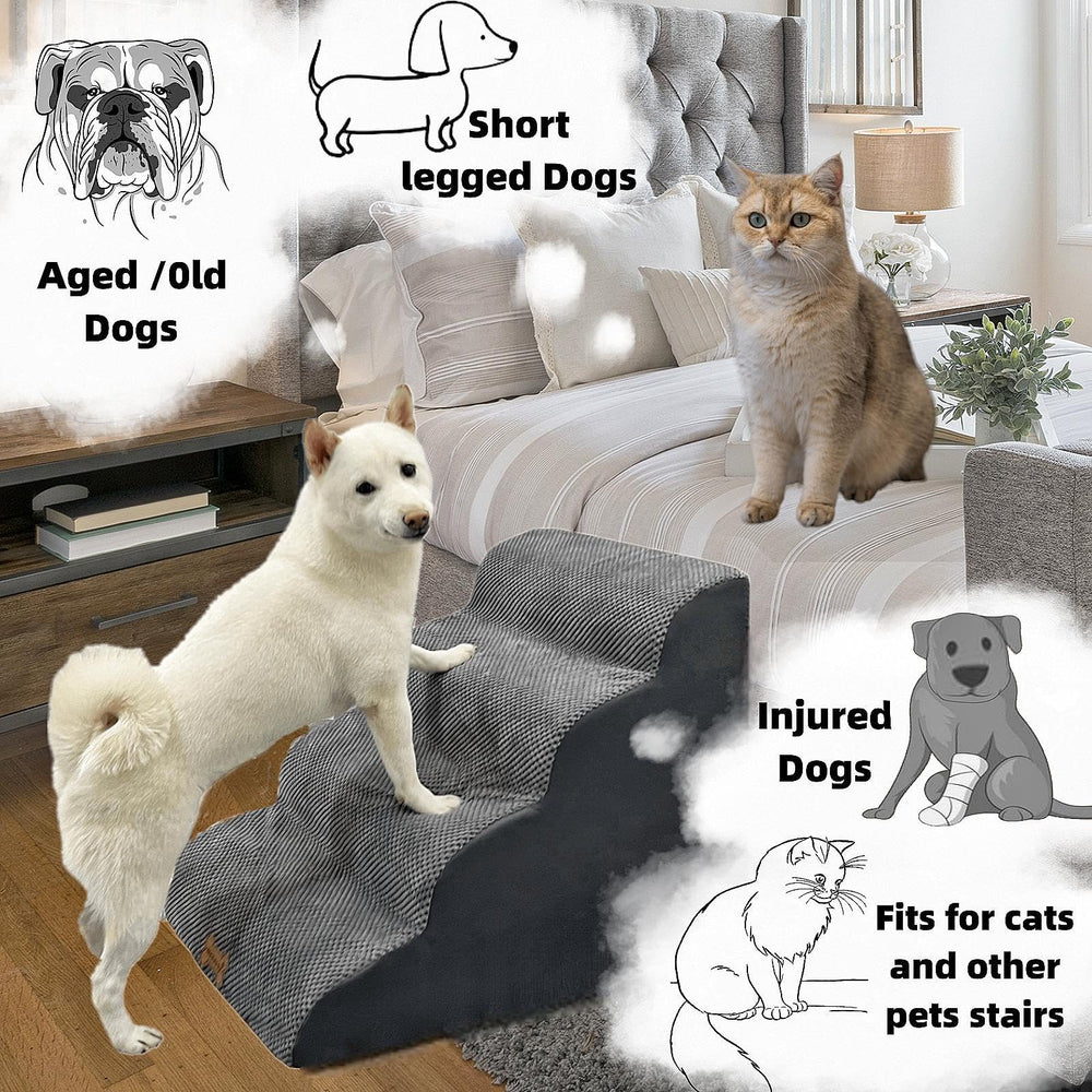 Necrely curved-design stairs reduce jump height for older pets