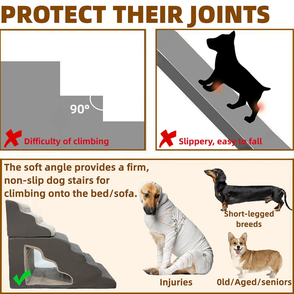 Necrely dog stairs foam-core 30D provides sturdy support for older pets