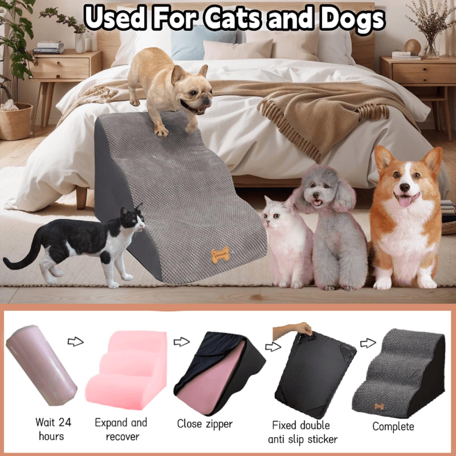 Necrely dog stairs foam-core assembly demonstrates lightweight yet sturdy support.
