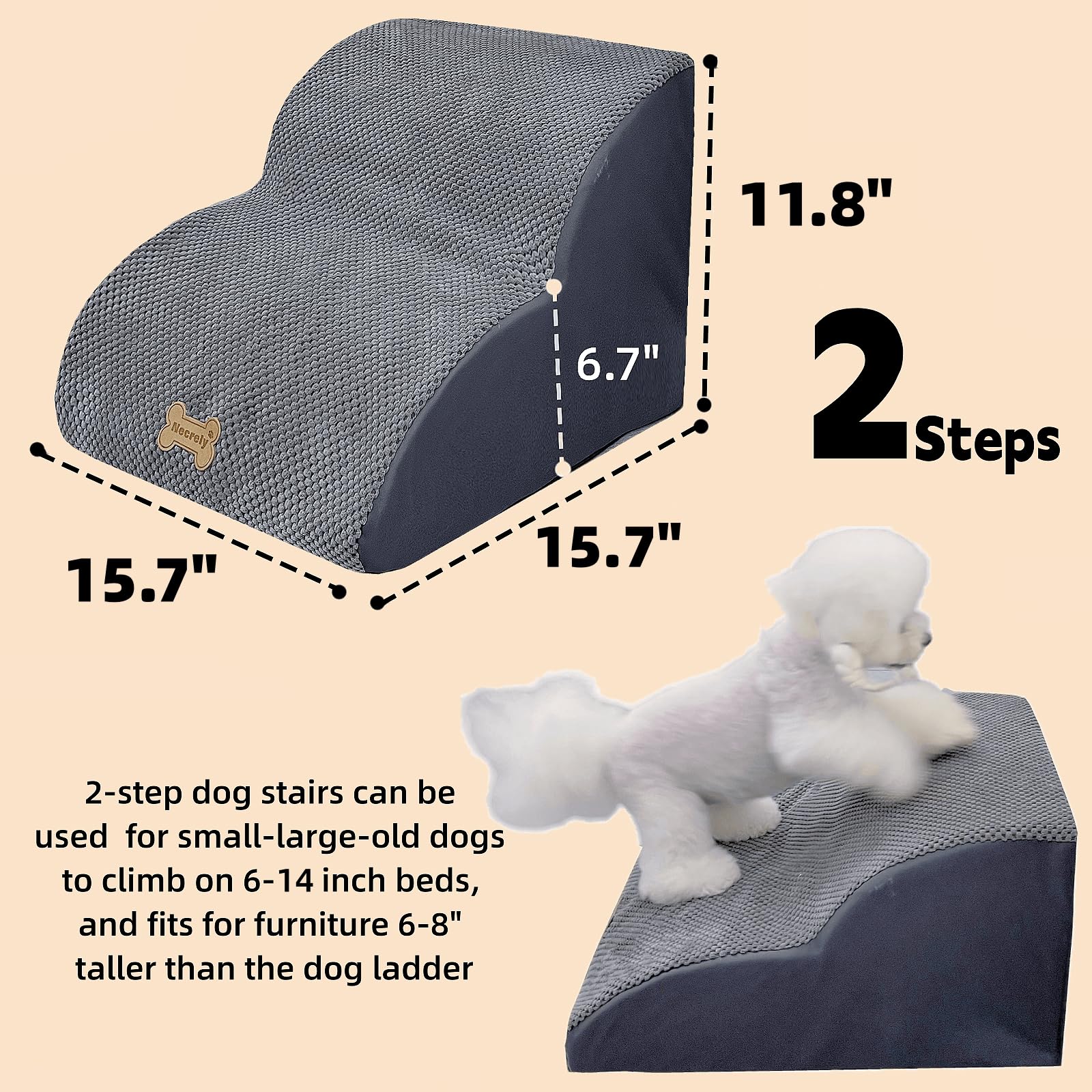 Necrely dog stairs grey 2-step helps small dogs reach sofas