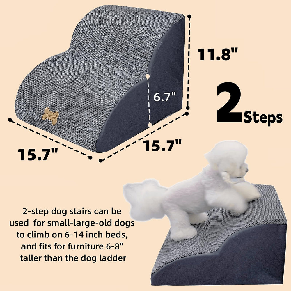 Necrely dog stairs grey 2-step helps small dogs reach sofas