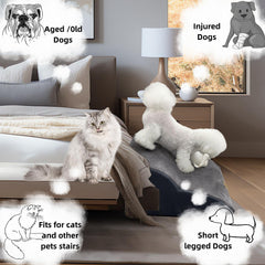 Necrely dog stairs grey 3-step ideal for high beds