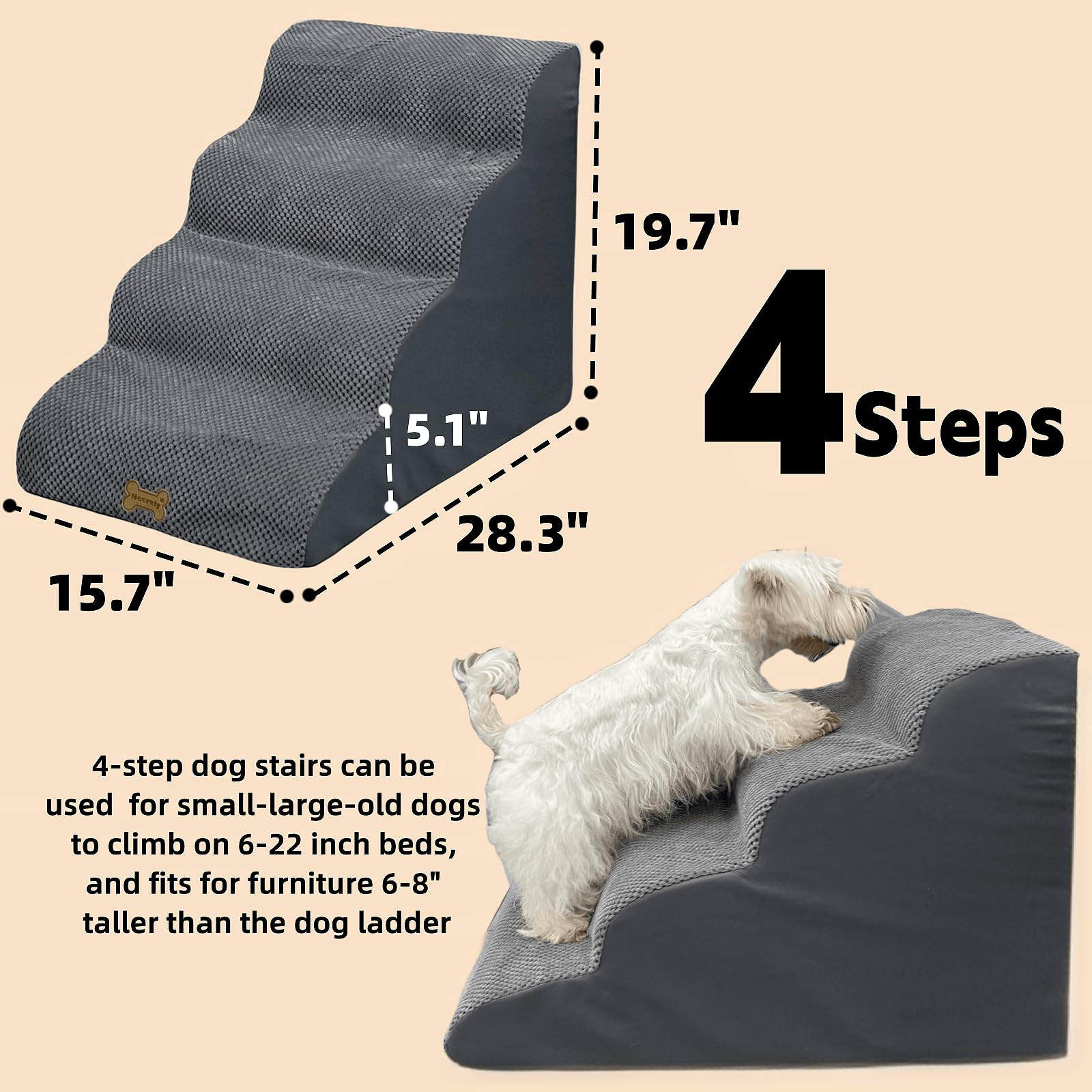 Necrely dog stairs on bed demonstrates easy access to sofa and bed