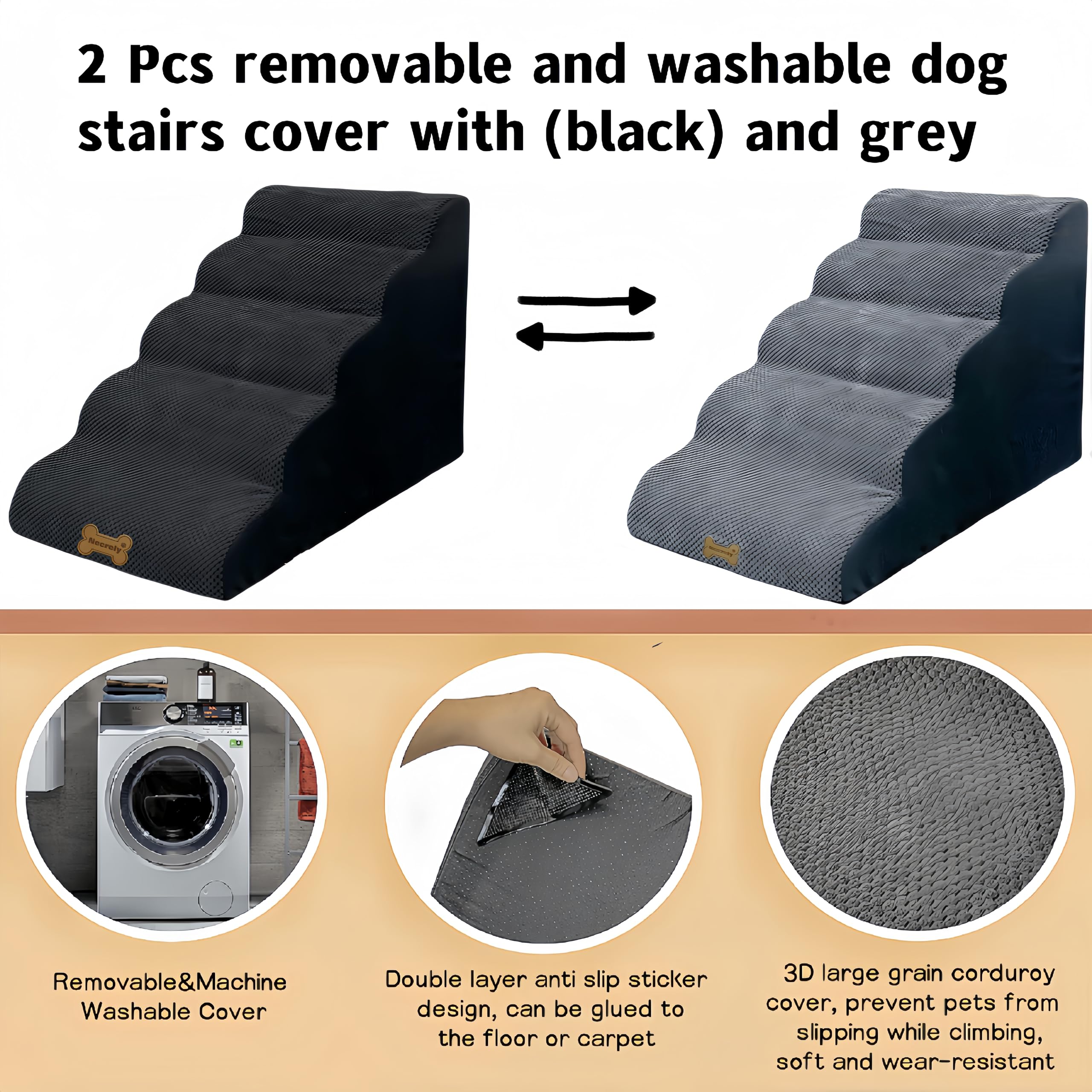 Necrely dog stairs top close-up texture highlights soft non-slip surface for climbing.