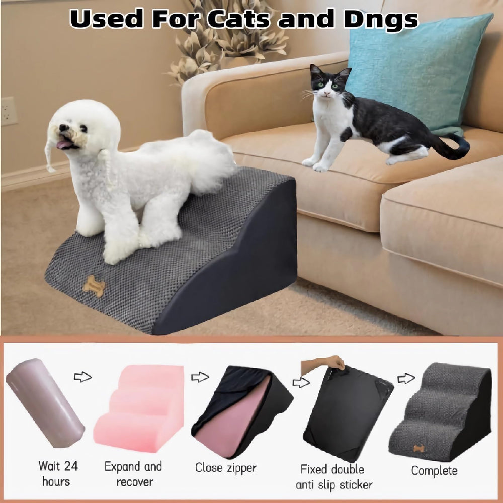 Necrely dog stairs vacuum-pack ships compact and expands at home