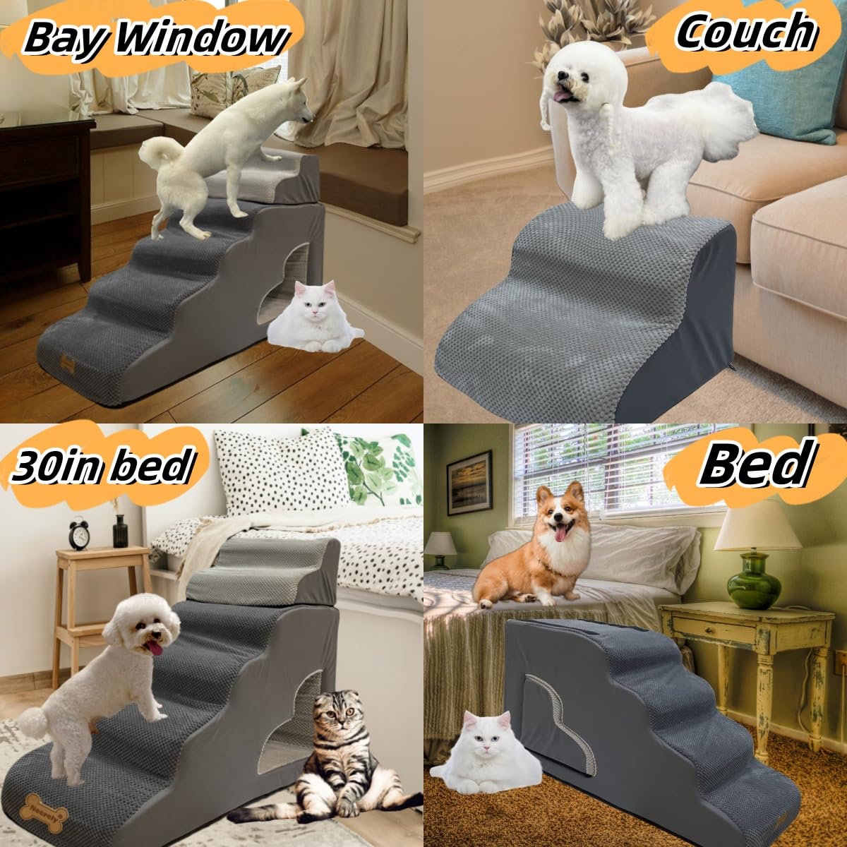 Necrely dog stairs washable grey cover easy cleaning and longevity