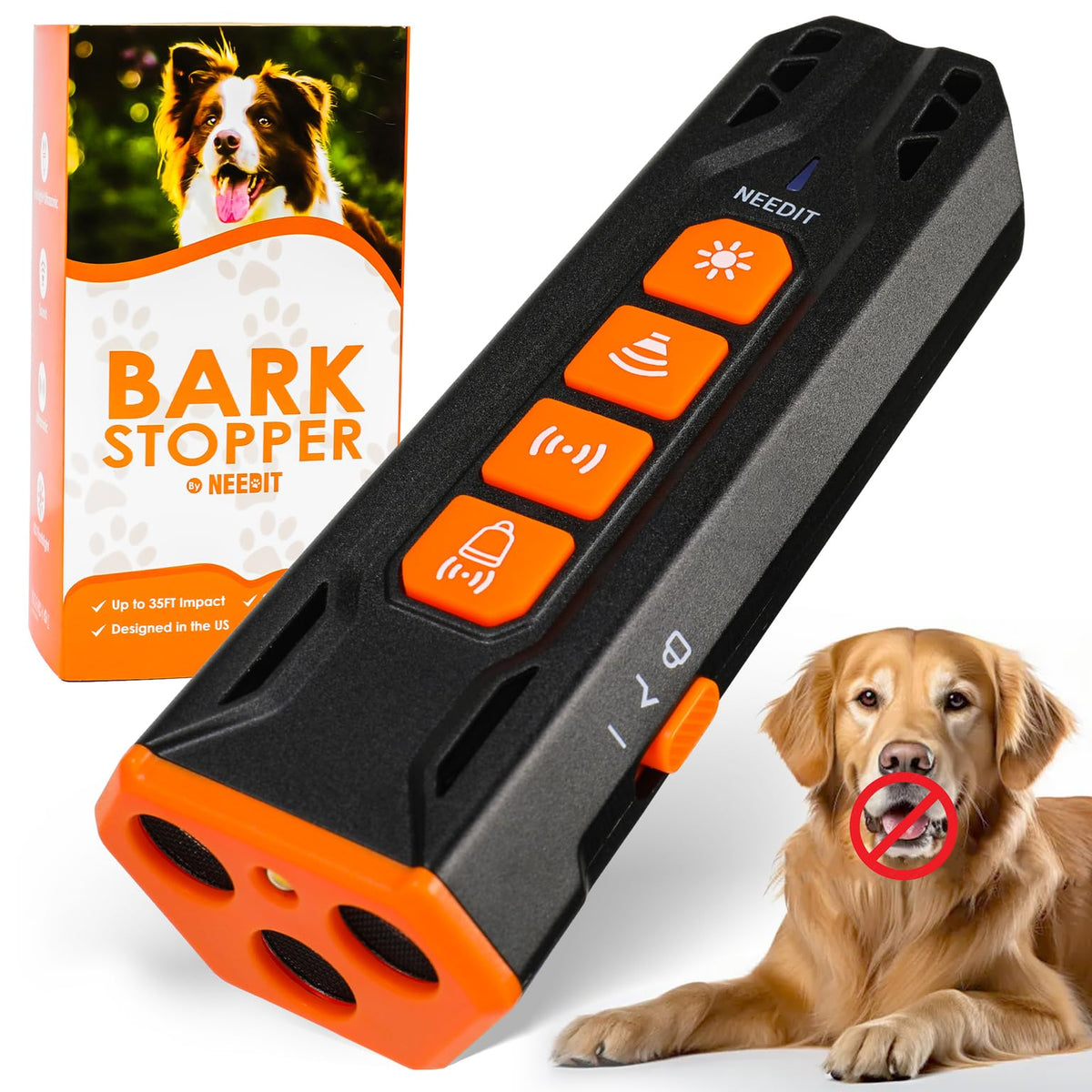 NEEDIT dog bark deterrent device front view, compact and portable training tool