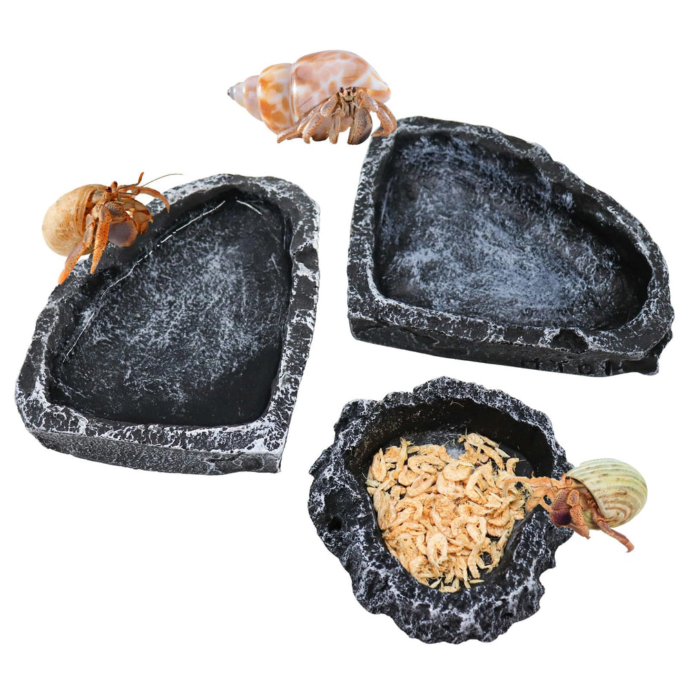 Neeenn 3-pack reptile food dish set with rock texture for natural-feel feeding