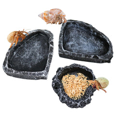 Neeenn 3-pack reptile food dish set with rock texture for natural-feel feeding