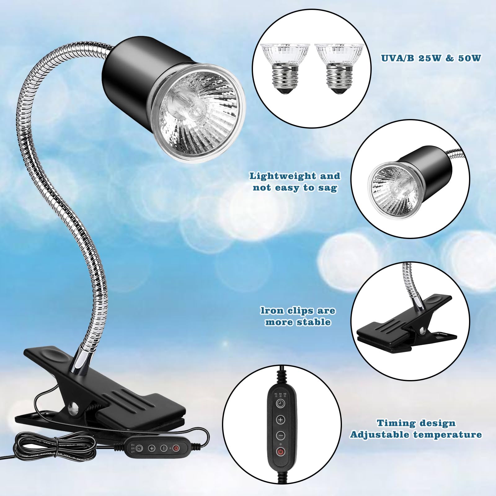 Neeenn Hermit Crab Heat Lamp bulbs 25W and 50W for UVA/UVB exposure.