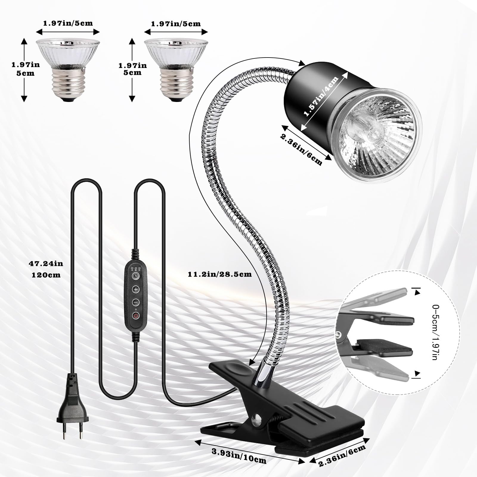 Neeenn Hermit Crab Heat Lamp's clip provides secure mounting for enclosures.