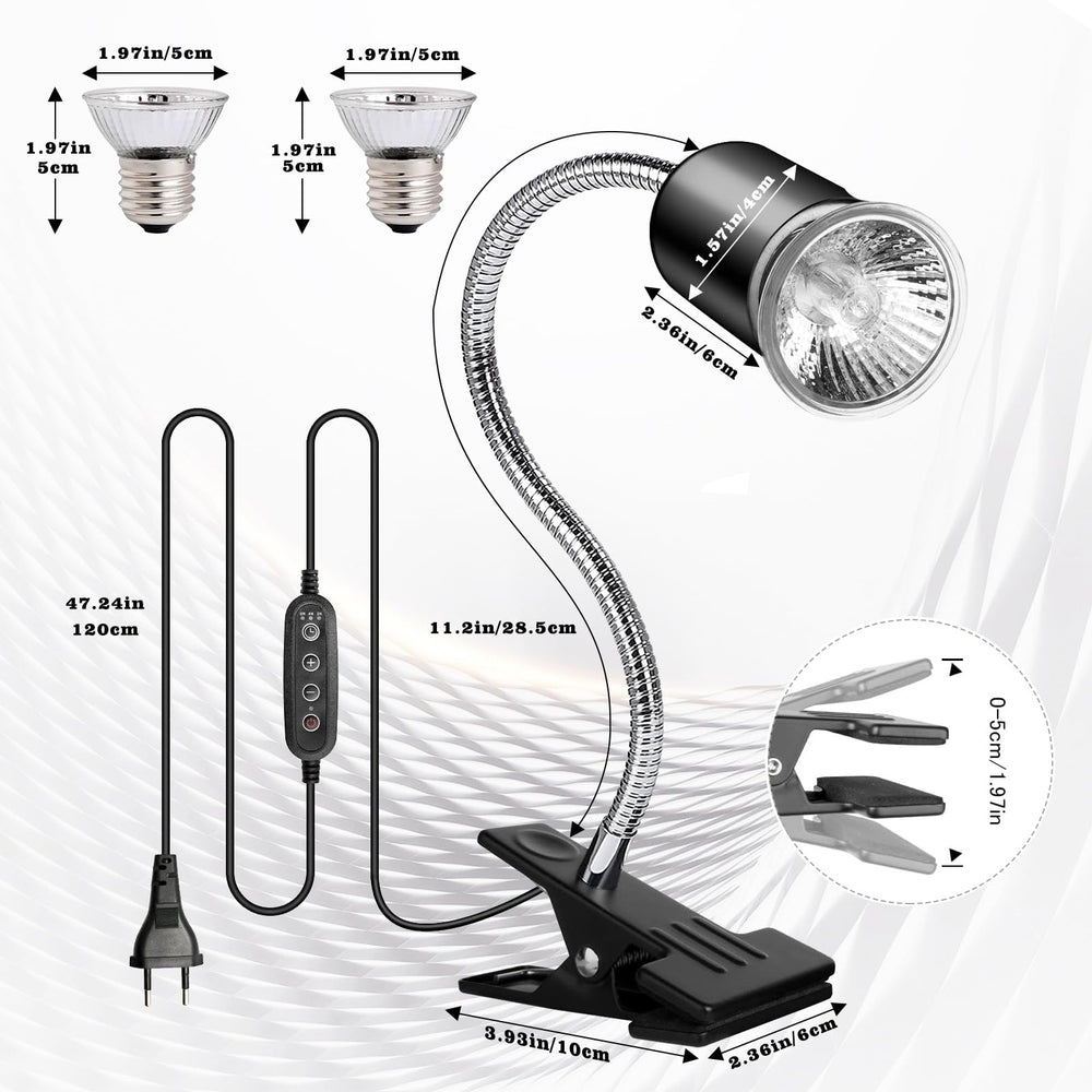 Neeenn Hermit Crab Heat Lamp's clip provides secure mounting for enclosures.