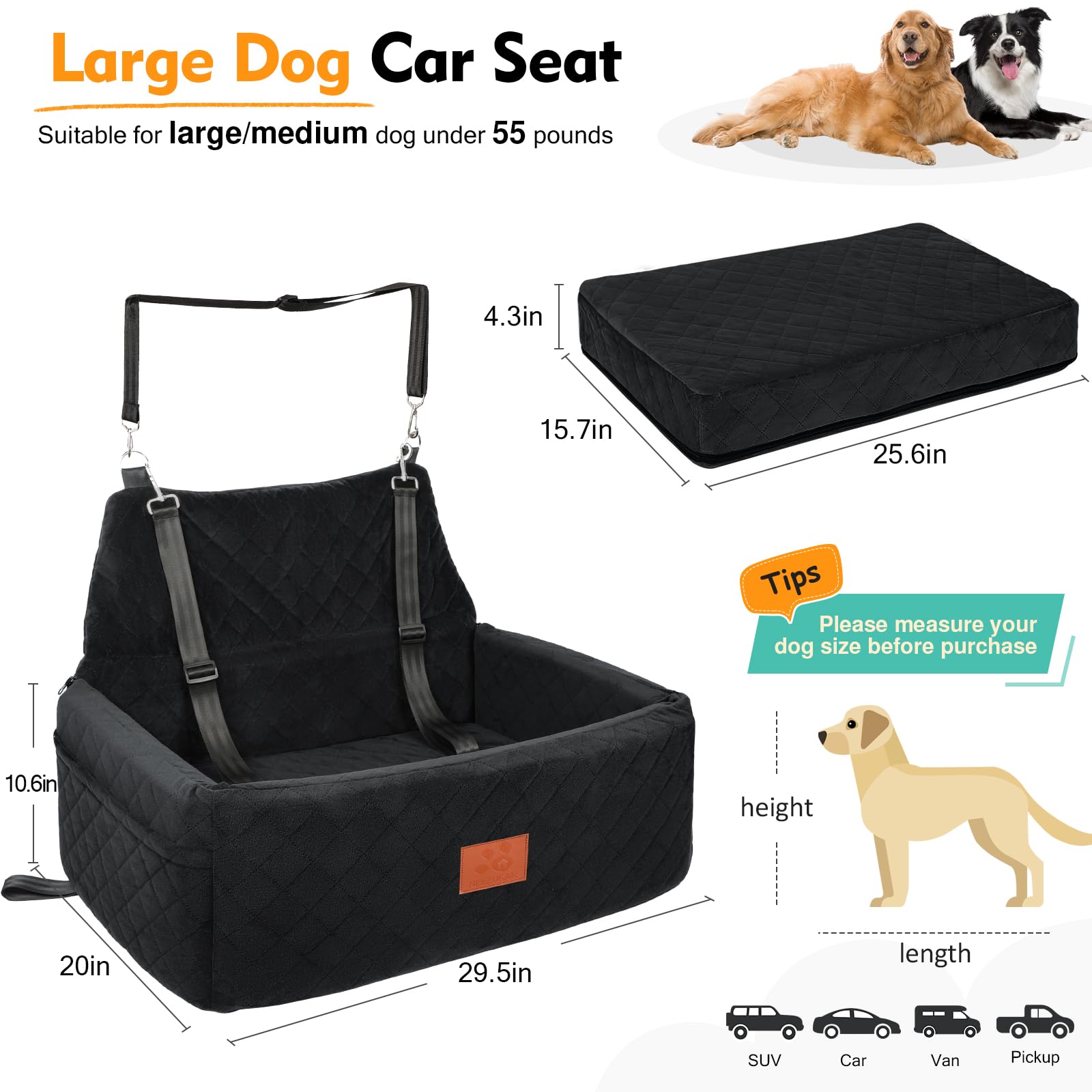 NEEZUKAR dog car-seat booster-view design improves pet visibility and reduces anxiety.