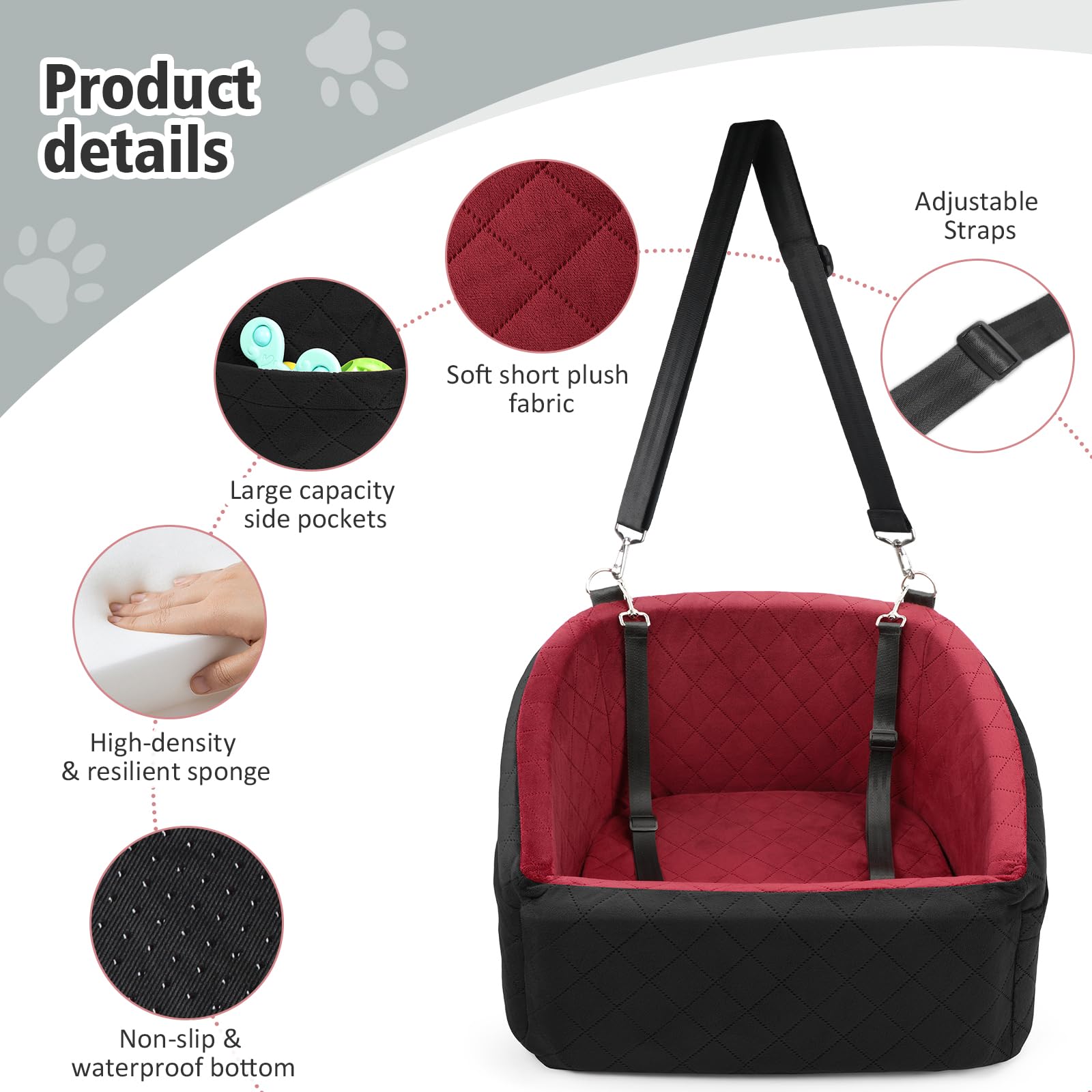 NEEZUKAR dog car seat detachable washable cover makes cleanup quick.