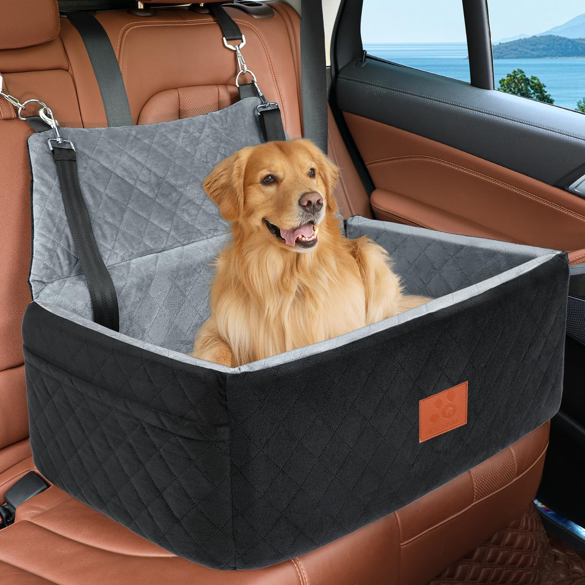 NEEZUKAR dog car seat large front view boosts pet visibility and comfort