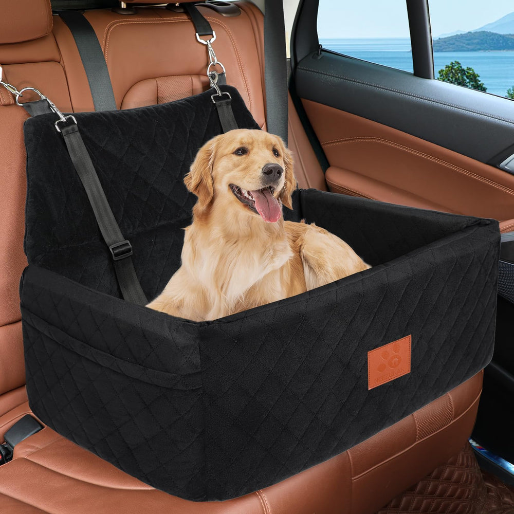 NEEZUKAR dog car seat large-size booster offers secure, comfortable rides for bigger dogs.