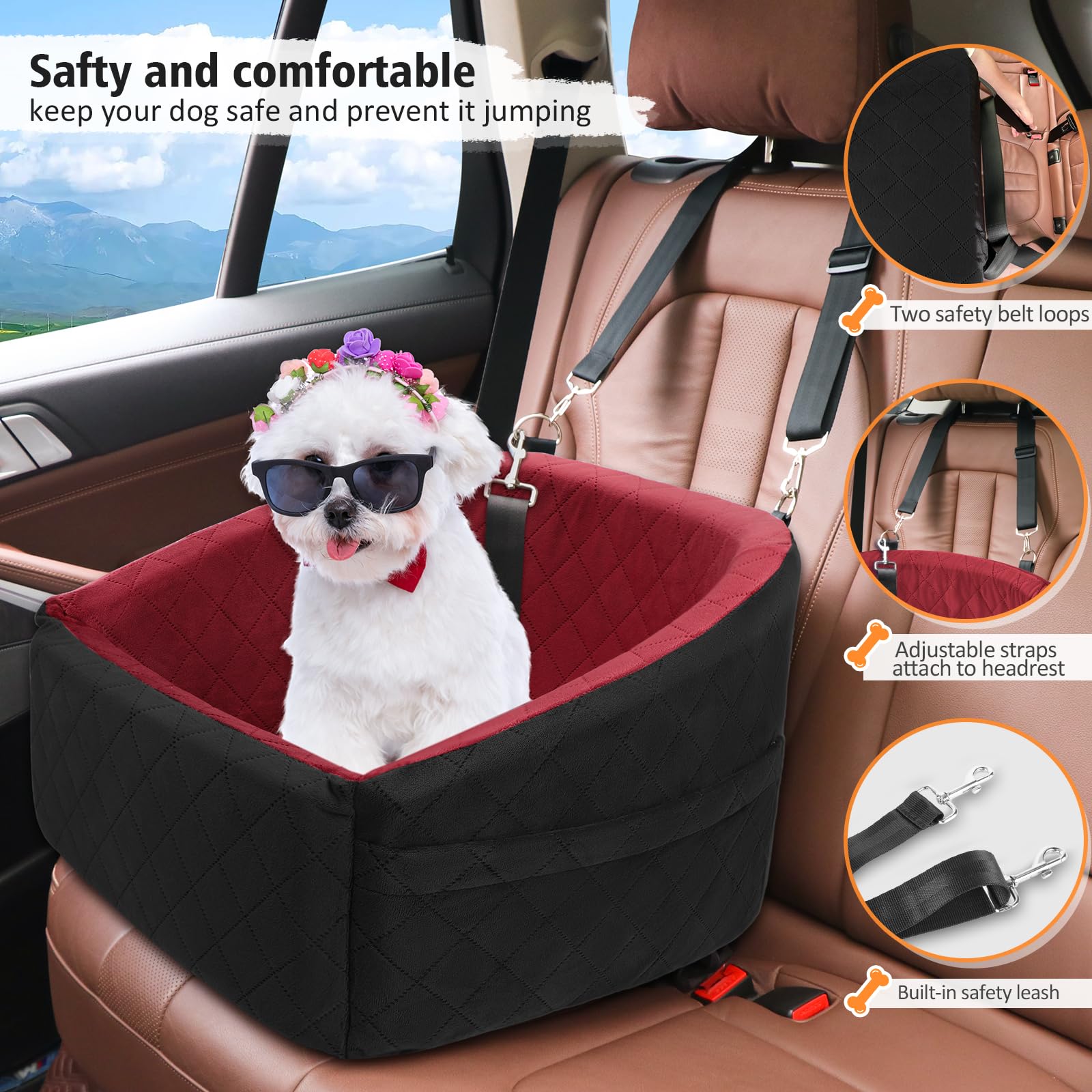 NEEZUKAR dog car seat safety clip shows belt attachment for peace of mind.