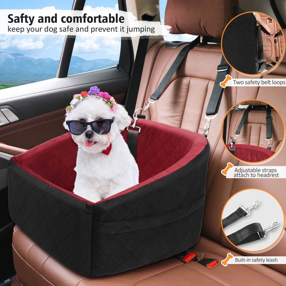 NEEZUKAR dog car seat safety clip shows belt attachment for peace of mind.