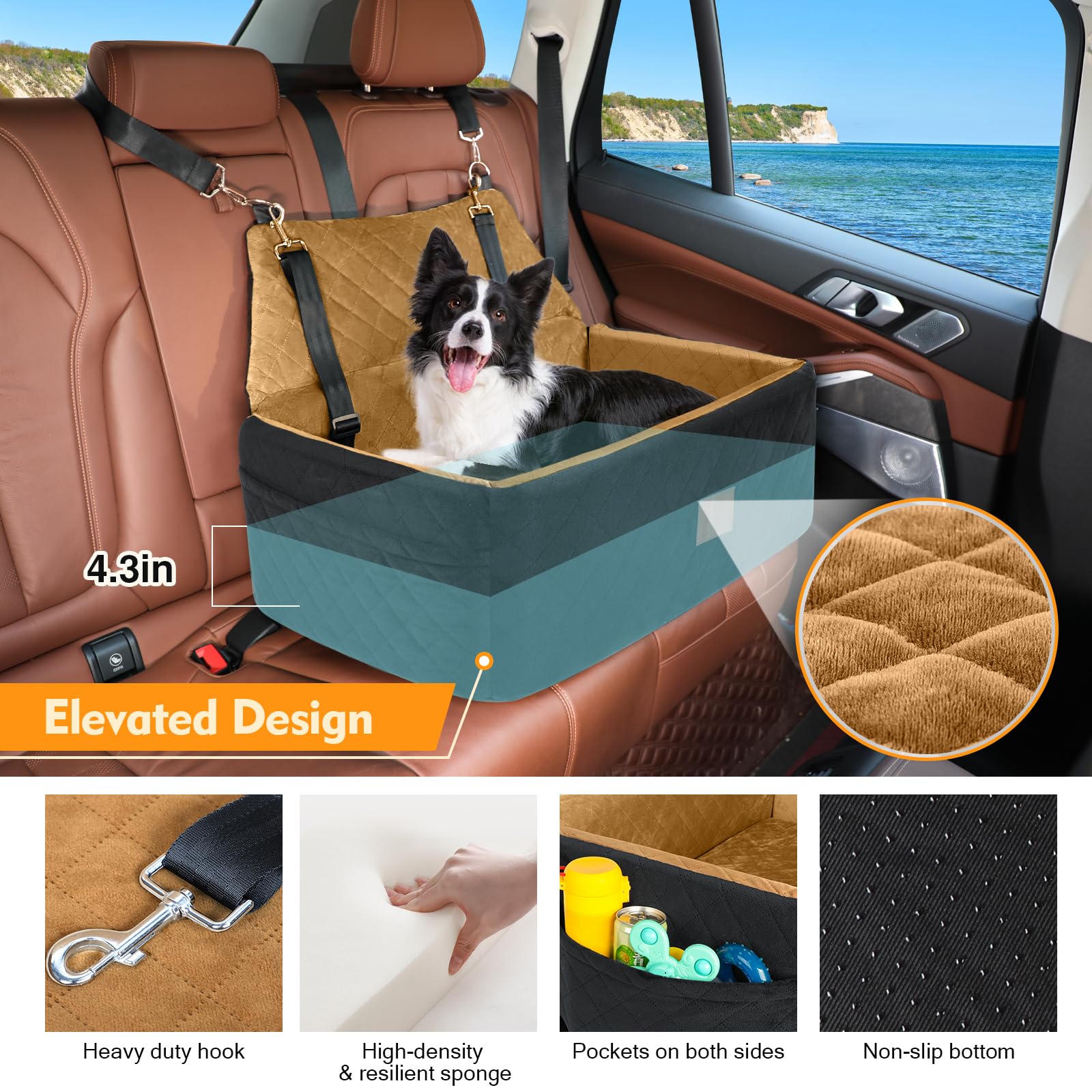 NEEZUKAR dog car seat safety leashes attached showcase secure restraint during drives
