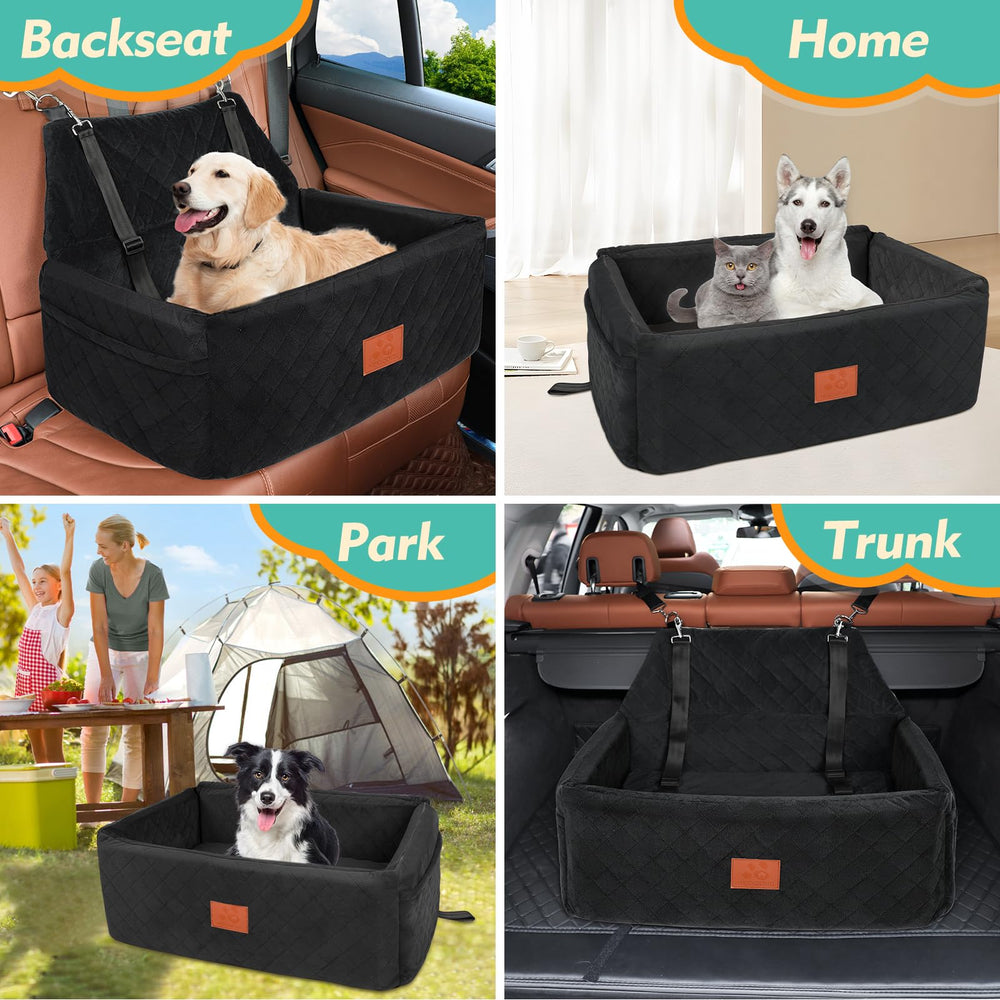 NEEZUKAR dog car seat-storage pockets hold toys and treats on the go.