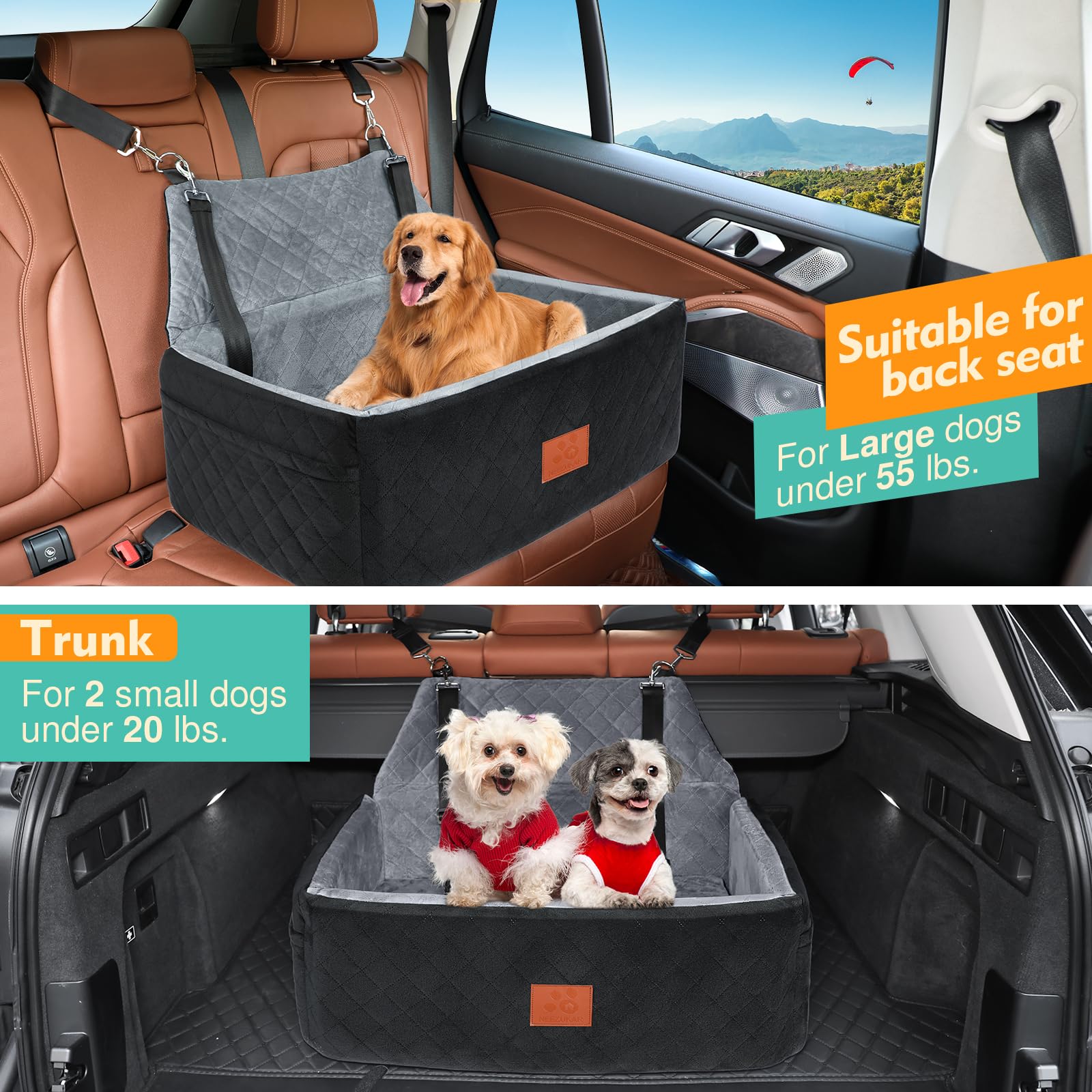 NEEZUKAR seat includes two safety leashes for secure restraint
