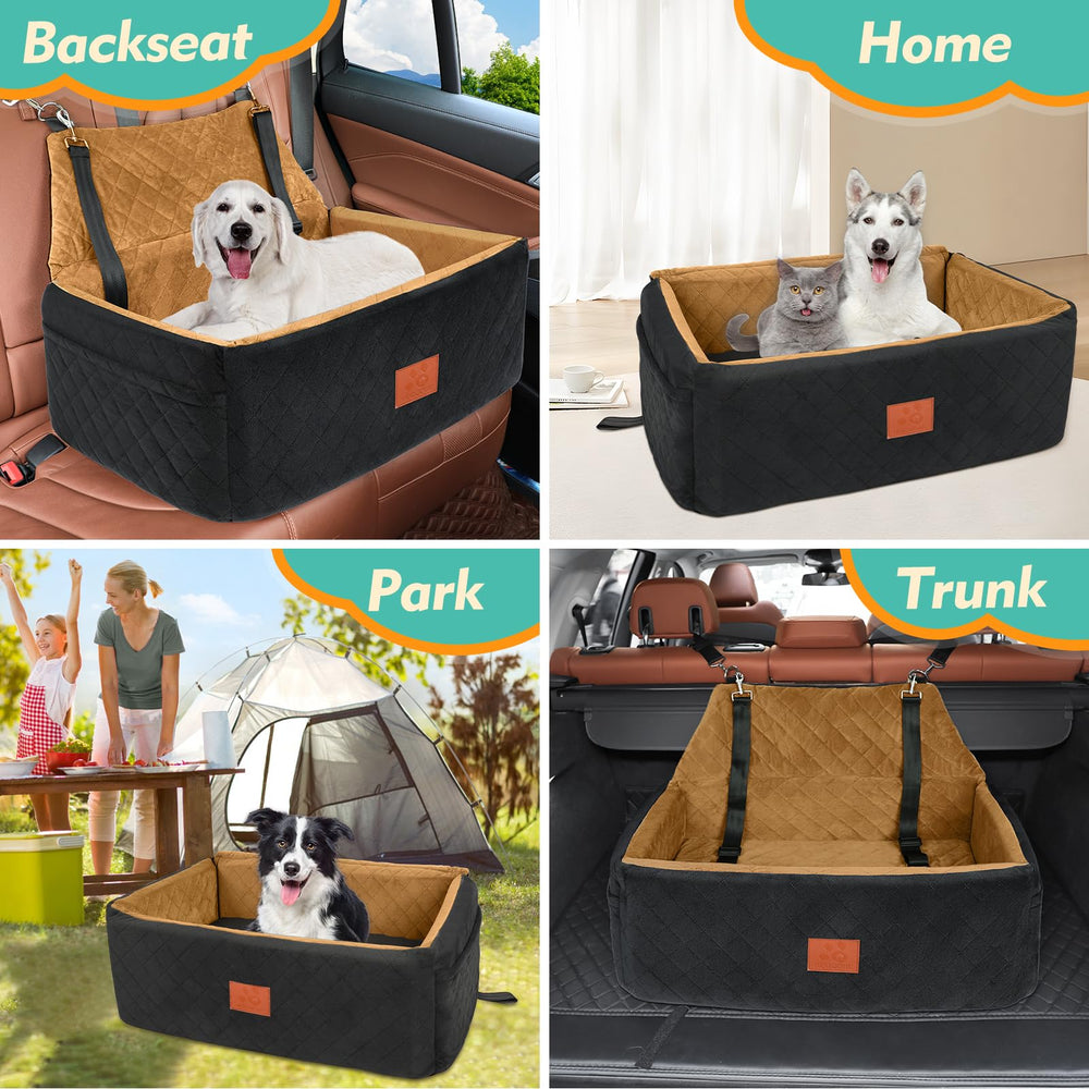 NEEZUKAR dog car seat washable cover shows easy cleaning after messes and adventures