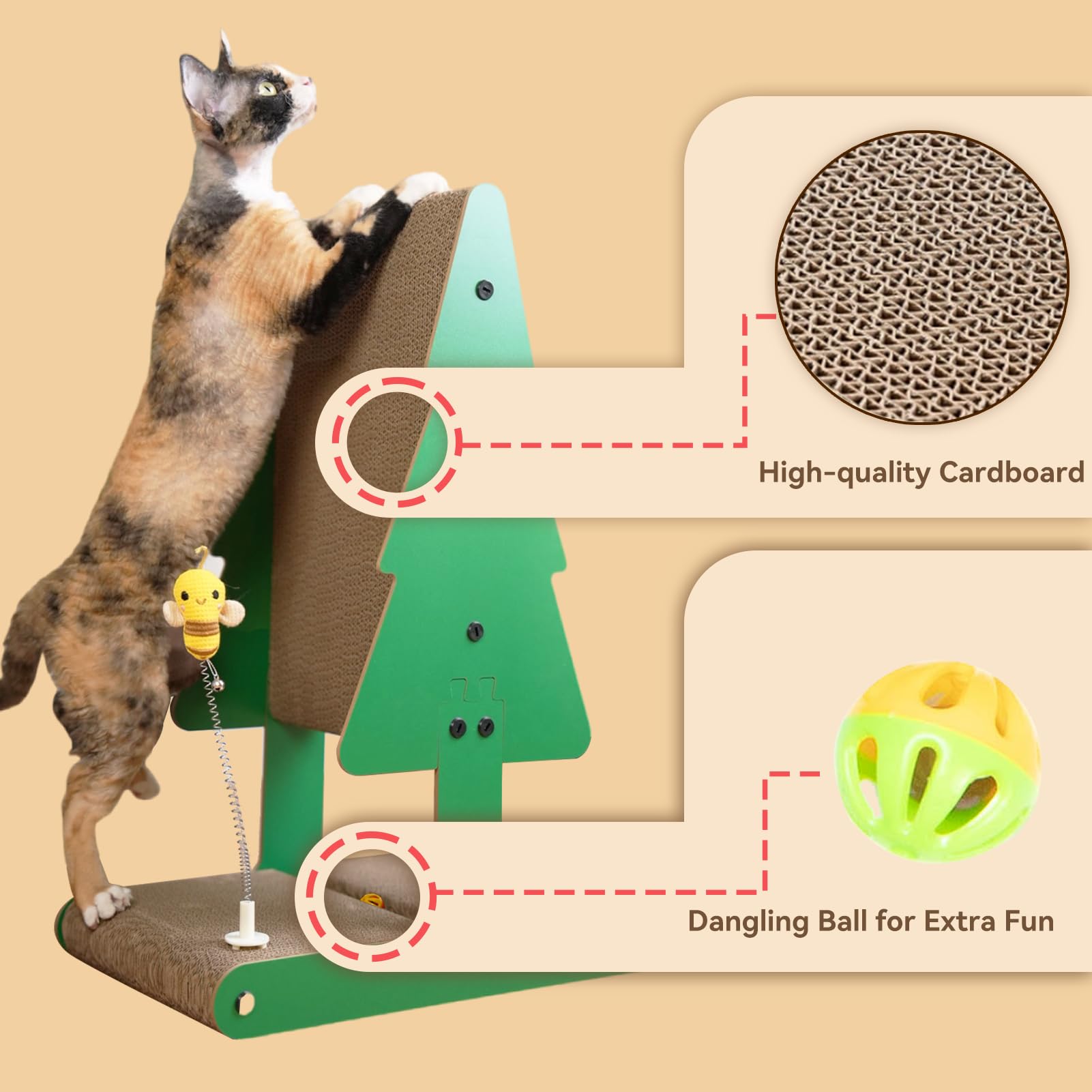 Nekosan cat-scratcher with ball toy provides toy-interaction while scratching.