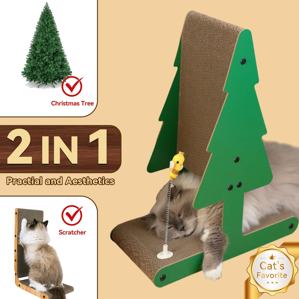 Nekosan Christmas Cat Scratcher tree-side highlights dual-sided surface for extended scratching zones.