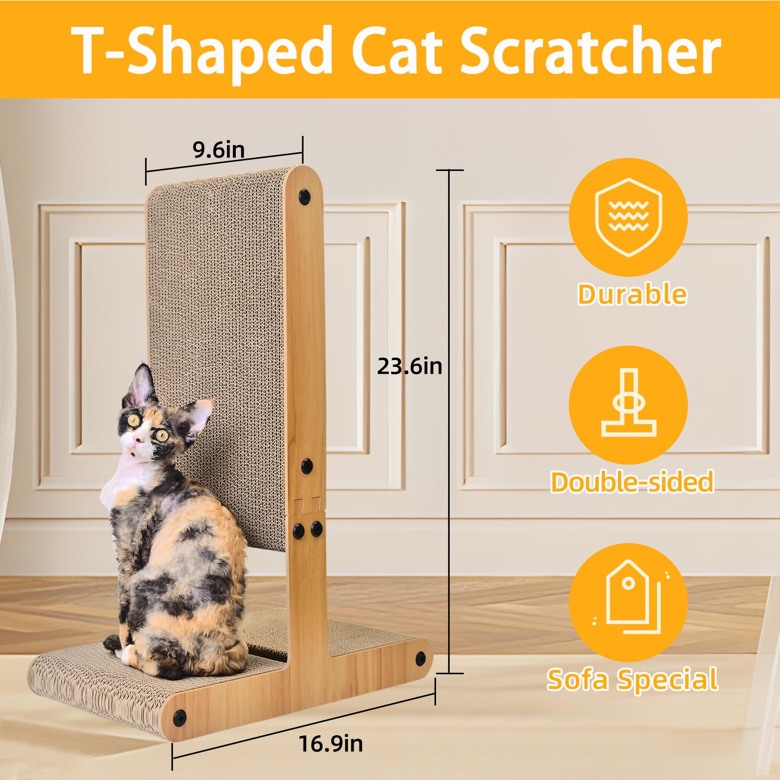 Nekosan T-Shaped Cat Scratcher vertical use for tall stretch and paw engagement