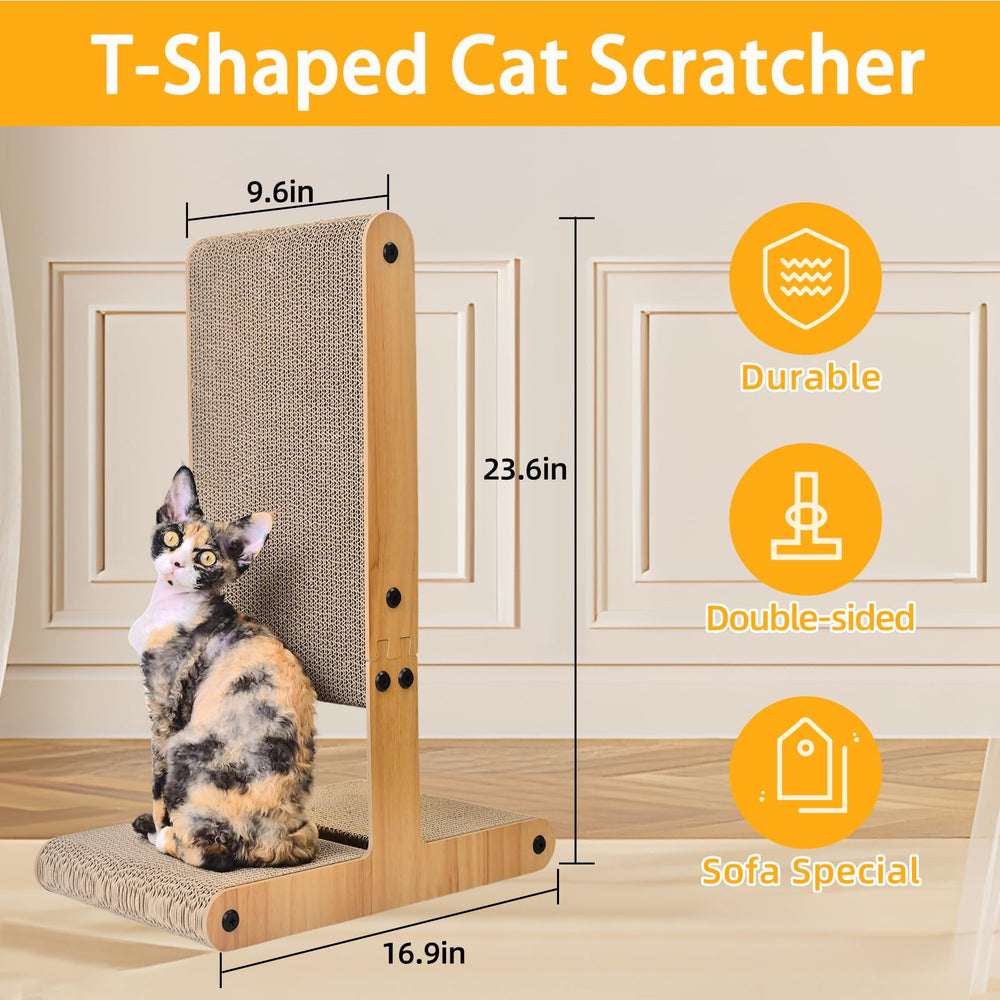 Nekosan T-Shaped Cat Scratcher vertical use for tall stretch and paw engagement