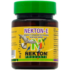 Nekton-E Vitamin E bird bottle front, compact 35g packaging for bird health.