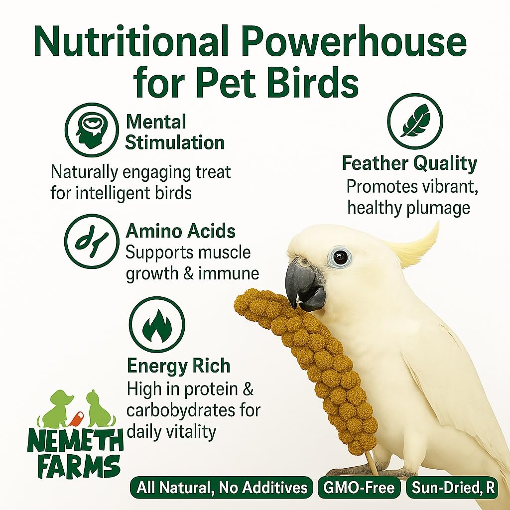 Nemeth Farms millet for exotic birds — suitable for parrots, conures, and budgies.