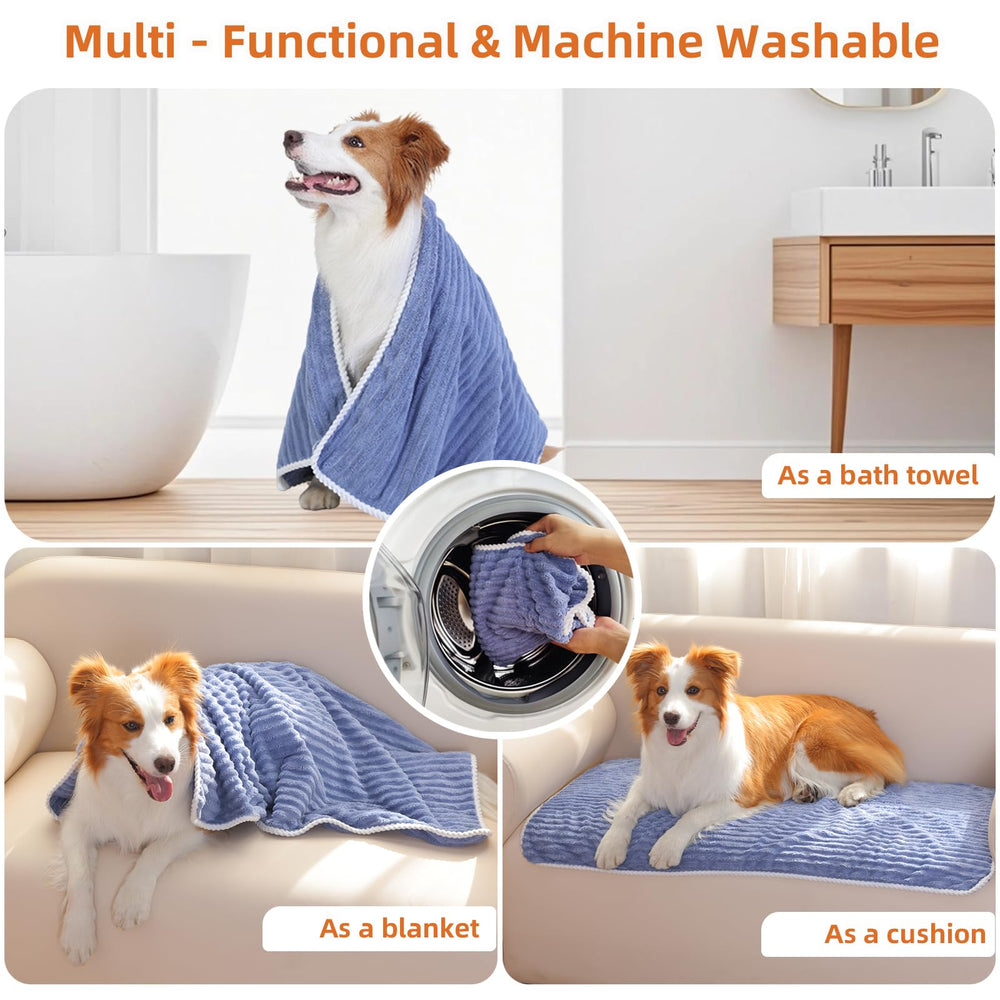 Nenolix microfiber towel fully covers dog for full-body drying.